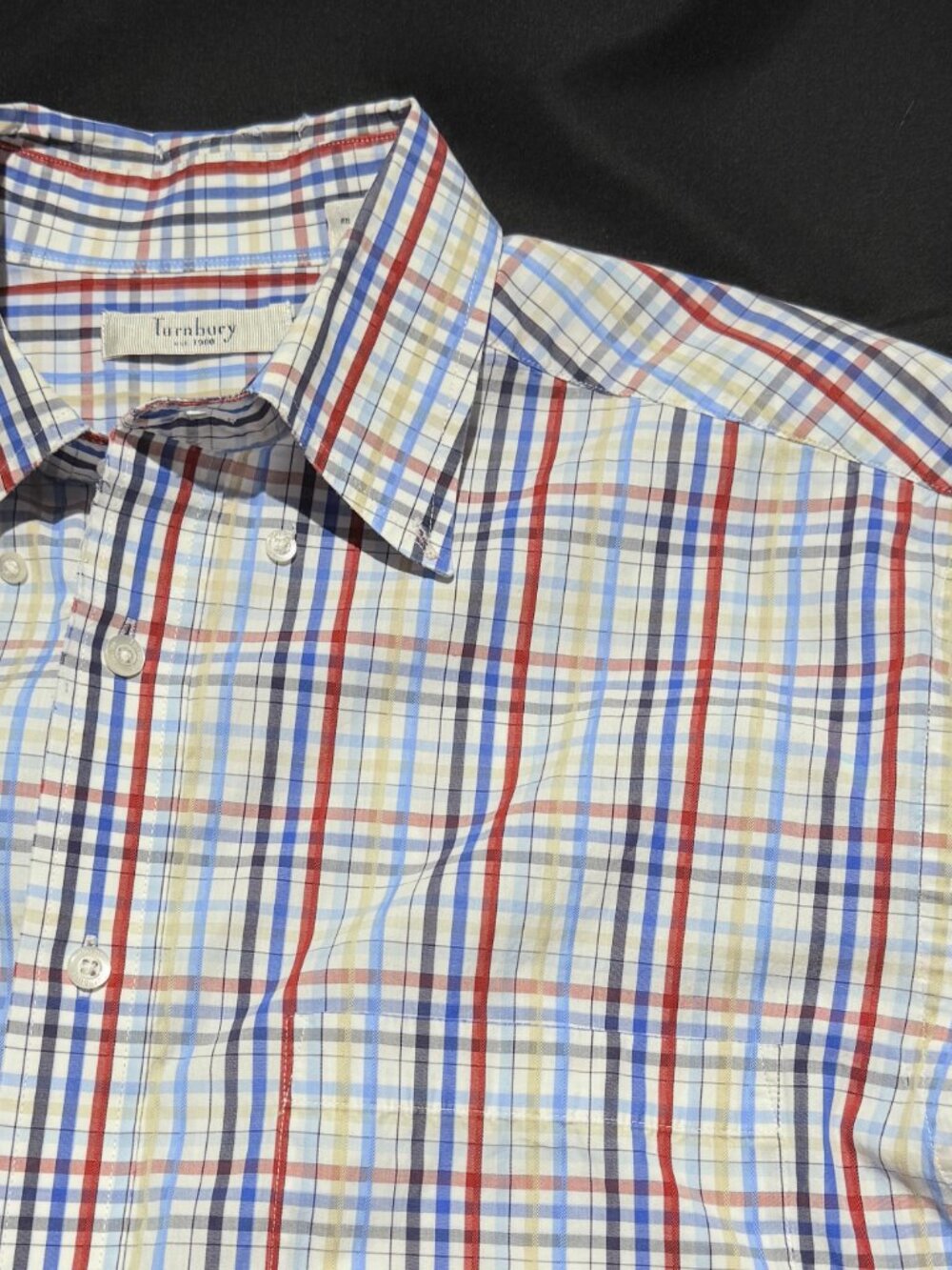 Turnbury Mens Shirt Large (33) Rainbow Check 100% Cotton Long Sleeve Button Up